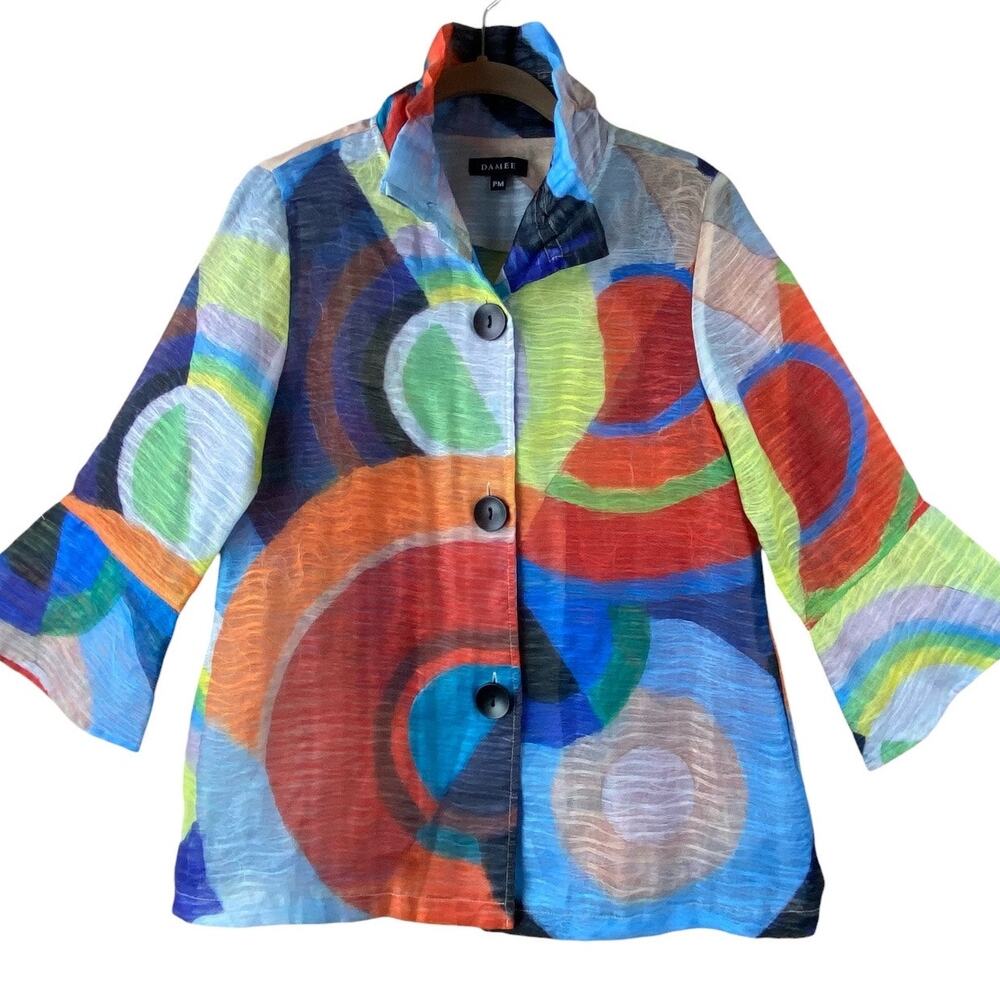 Damee Art To Wear Blouse Size M Petite Multicolor Semisheer